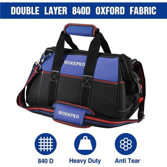 WORKPRO 16-inch Wide Mouth Tool Bag, Heavy Duty Cloth Tool Storage Bag - Picture 4 of 6